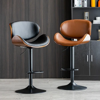 Вращающиеся Барные стулья в скандинавском стиле, Черные Барные Стулья, Роскошное Кожаное кресло, Модная Барная мебель Sillas De AB50BY