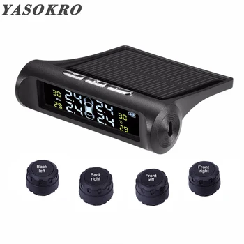 YASOKO TPMS Система контроля давления в автомобильных шинах ЖК-дисплей с 4 Внешними Датчиками Температуры и давления на Солнечной энергии