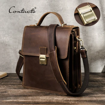 Мужская сумка CONTACT'S Через плечо, роскошная сумка-мессенджер из натуральной кожи для 11 ‘iPad, Дизайнерские сумки с паролем, мужская сумка через плечо