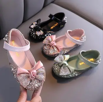 Обувь Мэри Джейнс для девочек, Кожаная обувь Принцессы, Детская обувь с узлом Бабочки, Детская обувь с Жемчугом, Свадебная вечеринка, Танцы для малышей от 1 до 12 лет