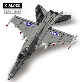 Модель истребителя серии самолетов F18, строительные блоки, знаменитые военные самолеты Второй мировой войны, наборы кирпичей MOC для мальчиков, игрушки, подарки для детей