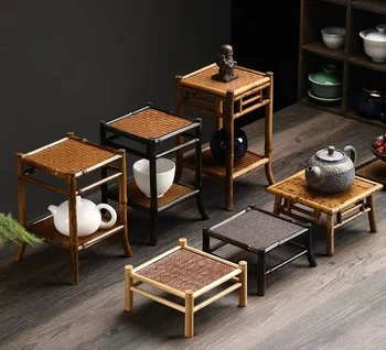 Маленький чайный столик ручной работы из бамбука на четырех ножках для японской чайной церемонии, стол для сухого заваривания, держатель для кастрюль, переносной стеллаж для хранения