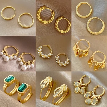 2 шт./компл. Модные серьги-кольца золотого цвета для женщин, Корейский дизайн, Хрустальные серьги с жемчугом, ювелирные изделия, Подвески для мужчин