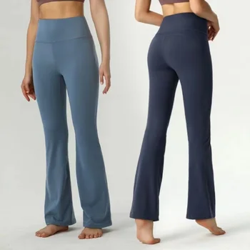 Летние женские брюки для йоги Lulu Fitness с высокой талией, облегающие Живот, Демонстрирующие Длинные ноги для занятий йогой, Модные Расклешенные брюки