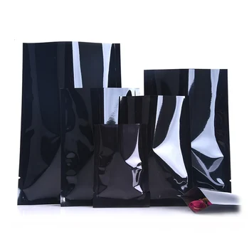 1000 шт./лот, Глянцевая черная сумка из алюминиевой фольги с открытым верхом, одноразовые пакеты с термосвакуумным уплотнением для упаковки конфет, пищевых орехов