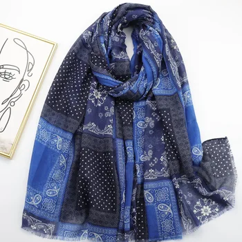 2023, новейший женский винтажный шарф с геометрическим принтом, хлопковый шарф, шали