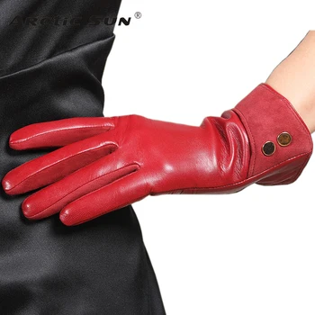 Фирменные перчатки из натуральной кожи, Модный тренд, Женские перчатки из овчины, Осень-зима, Плюс Бархатные Элегантные женские перчатки L168NC