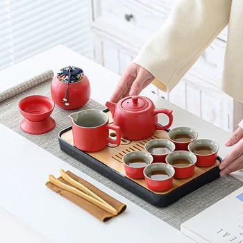 Чайный сервиз для путешествий, чайный поднос, домашний чайный сервиз кунг-фу, уличный портативный чайник, керамический подарок на Новый год