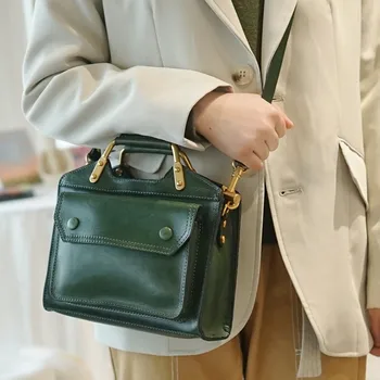 Модная милая женская маленькая сумка-мессенджер из натуральной кожи, повседневная дизайнерская роскошная женская сумка из натуральной воловьей кожи, праздничная зеленая сумочка