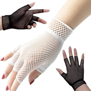 Кружевные перчатки на половину пальца, женские, 1 пара, Элегантные женские перчатки для девочек, Ажурные сетчатые варежки, защита рук, Модные черные, белые перчатки