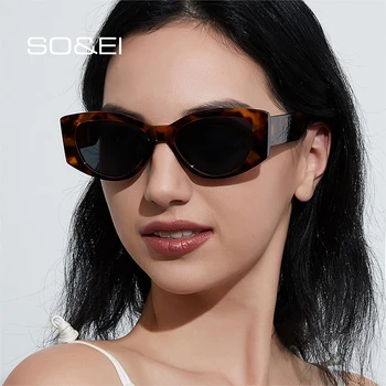 SO & EI Модные Женские солнцезащитные очки с кошачьим Глазом, солнцезащитные очки UV400, Ретро-Чайные Леопардовые Мужские Солнцезащитные Очки