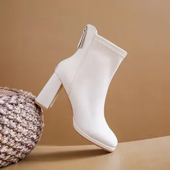 Женские ботинки, Новинка 2023 года, Обувь на молнии до щиколотки, Женская обувь на высоком Каблуке, резиновая 