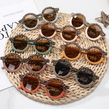 Новые детские круглые солнцезащитные очки с милым Рисунком из Мультфильма для девочек и мальчиков, леопардовые двухцветные винтажные солнцезащитные очки с защитой от ультрафиолета, классические детские