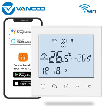 Электрический/Водяной термостат для подогрева пола Vancoo, Wifi, ЖК-дисплей с сенсорным экраном, пульт дистанционного управления температурой, Умный Дом Alexa