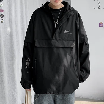 Мужская куртка-бомбер с карманами, Куртки-карго Steetwear 2021, Весенняя ветровка в стиле хип-хоп, Пальто Корейской Моды с капюшоном