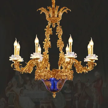 Французская Классическая Роскошная латунная люстра в стиле барокко, освещение для декора виллы, Европейские медно-бронзовые люстры