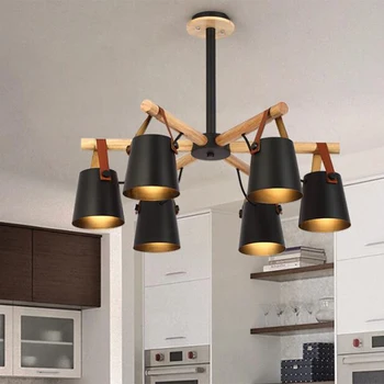 Скандинавская люстра E27, светодиодная деревянная подвесная лампа, креативный дизайнерский подвесной светильник, лофт, кухня, гостиная, спальня, черная люстра