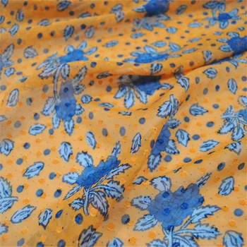 Модный стиль Желто-голубой с мелким цветочным рисунком из высококачественной шелковой выгоревшей ткани для весеннего красивого платья
