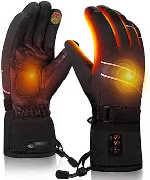 Перчатки с подогревом 7.Батарея 4v2200mAh, Перезаряжаемые Водонепроницаемые ветрозащитные перчатки с сенсорным экраном, Зимние уличные теплые перчатки