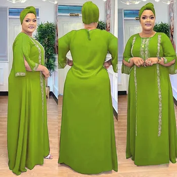2023 Африканские Платья для Женщин, Осенние Африканские Платья с Длинным рукавом и Круглым вырезом, Зеленые Розовые Белые Длинные Халаты, Мусульманская Абайя, Африканская Одежда