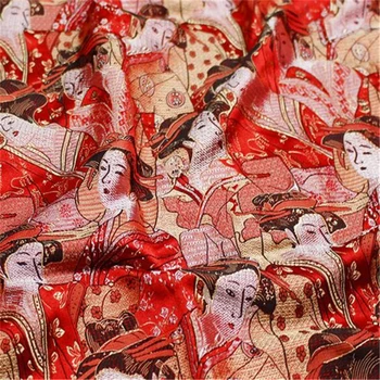 Ткань для одежды с красным рисунком из 100 полиэстеровой жаккардовой парчи для одежды-сумки