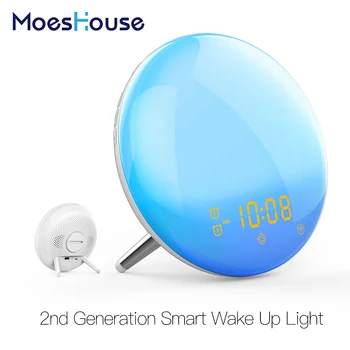 WiFi Smart Wake Up Light Будильник на рабочий день с 7 цветами Имитации восхода/захода солнца, 4 будильника, совместимый с Alexa Google Home