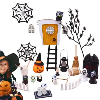 Миниатюры для кукольного домика на Хэллоуин, 35 шт., набор миниатюрных игрушек ужасов с тыквой, Миниатюры скелета Паука, набор для кукольного домика Многоразового использования