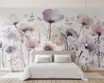 Beibehang Пользовательские обои Акварель рисованный стиль сиреневые цветы обои для гостиной Фоновая стена 3D обои
