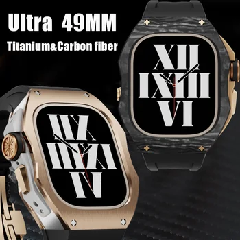 49 мм для Apple Watch Band Ultra Modification Kit Корпус из углеродного волокна Титановая крышка Роскошный Металлический каркас Резиновый ремешок iWatch Series