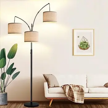 Торшер-дуговые торшеры с 3 лампами для гостиной, современный высокий торшер мощностью 1000 Лм с бежевыми абажурами и тяжелым основанием, средний