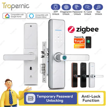 Tuya ZigBee Smart Door Lock APP Дистанционное Управление Электронная Биометрическая Разблокировка Отпечатков Пальцев Цифровая Интеллектуальная Электрическая Блокировка Паролем