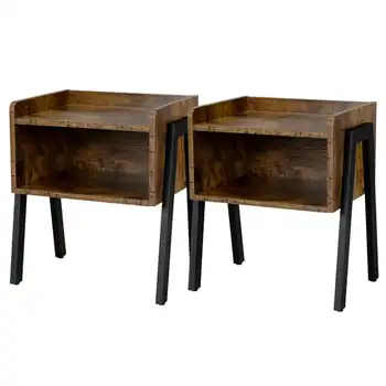 Промышленный деревянный стол для хранения, комплект из 2 предметов, коричневый в деревенском стиле