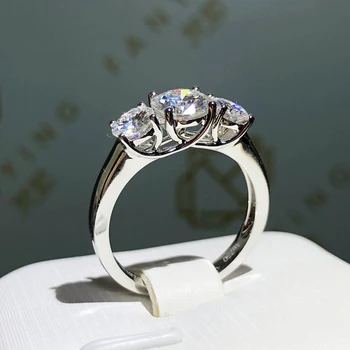 Серебряное кольцо 925 пробы 2ctw 6,5 мм Отличная круглая огранка Ювелирные Изделия из муассанита Обручальное кольцо Подарок на годовщину