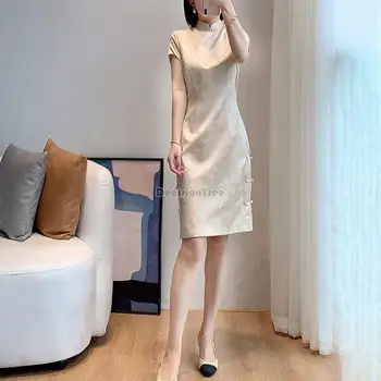 2023 улучшенное платье ципао в китайском стиле, повседневное улучшенное платье-чонсам, атласная юбка-чонсам, платье со стоячим воротником