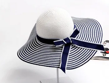 50 шт./лот, женская соломенная шляпа в богемном стиле для взрослых в полоску, пляжная шляпа от солнца с широкими полями, повседневная шляпа