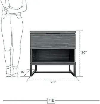 Прикроватная тумбочка с 1 выдвижным ящиком, Комод -Сундук для хранения - Современный дизайн - Простая сборка из обожженного плавника