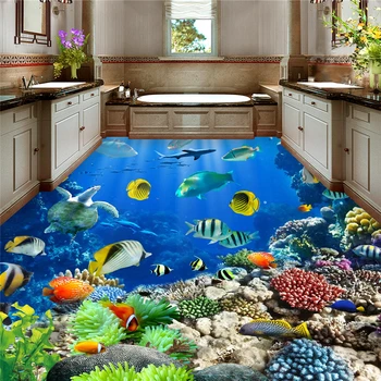 beibehang подводный мир, Тропическая ванная комната, 3D полы, водонепроницаемые самоклеящиеся обои, рулонная наклейка, живопись, 3d обои
