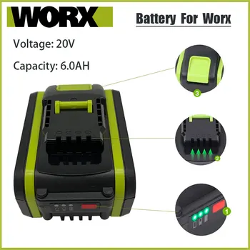 6.0Ah 20V Литий-ионная Сменная Аккумуляторная Батарея для Worx WA3551 WA3553 WX390 WX176 WX550 WX386 WX373 WX290 WX800 WU268