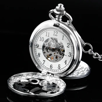 Серебряные Изысканные Механические карманные часы с двойным отверстием, Винтажные Мужские Аналоговые сигнальные часы, Женские ювелирные изделия, подарок