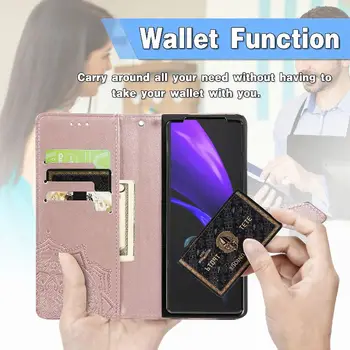 Однотонный Кожаный Бумажник для Карт с Тиснением, Чехол Для телефона Samsung Galaxy Z Fold 4 3 2, Противоударный Магнитный Откидной Чехол с Защитой От Падения