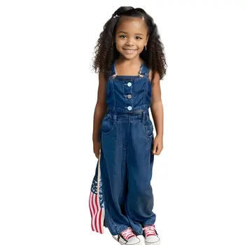 Комплект Одежды для маленьких девочек, джинсовые укороченные топы + Свободные джинсовые брюки, Детская летняя одежда, подростковый костюм для маленьких девочек от 1 до 6 лет