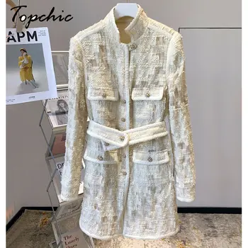 Высококачественные Роскошные зимние куртки для женщин 2023, Элегантное Однобортное Шерстяное пальто средней длины Jaqueta Feminina Корейского Бежевого цвета