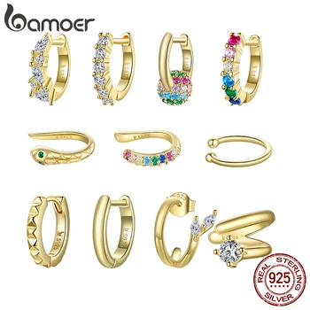 bamoer, 1 шт., серьги-кольца-манжеты для женщин, Ювелирные изделия из стерлингового серебра 925 Пробы, радужный цвет, Brincos SCE1080