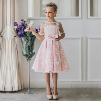 Розовое платье для девочек, платья принцессы с цветочным узором для девочек, Милое платье для маленьких девочек, Платья для Вечеринки в честь Дня рождения, Платье для Первого причастия