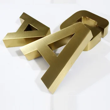 Изготовленные на заказ напольные буквы из нержавеющей стали с золотым титановым 3D покрытием, вывески магазинов с металлическим логотипом золотого цвета