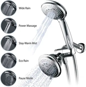 Комбинированный ручной душ и тропический душ. 24-Функциональная 4-дюймовая Двойная система для душа 2 в 1 со шлангом, 3-ходовым отводом воды