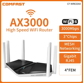 AX3000 WiFi 6 Mesh WIFI Гигабитный маршрут 3000 Мбит/с 802.11ax беспроводной маршрутизатор Усилитель сигнала с 5 портами RJ45 6 * 3dBi Wi-Fi антенны
