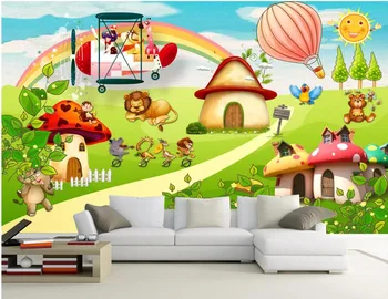 изготовленная на заказ фреска фото 3D обои Мультфильм парк животных игровая площадка детская комната живопись 3D настенные фрески обои для стены 3 d