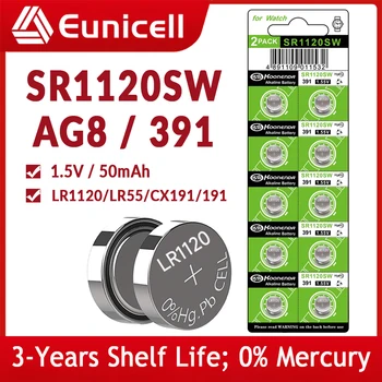 Eunicell 10-50 шт Батарейки LR1120 AG8 391 Кнопка Pilas SR1120SW SR1120 LR1120W LR55 CX191 191 1,5 В Щелочная Батарейка для монет