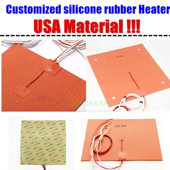 Материал США, индивидуальный 3D-принтер, квадратный/круглый силиконовый резиновый нагреватель, кровать с подогревом, нагревательная пластина/коврик с контролем температуры